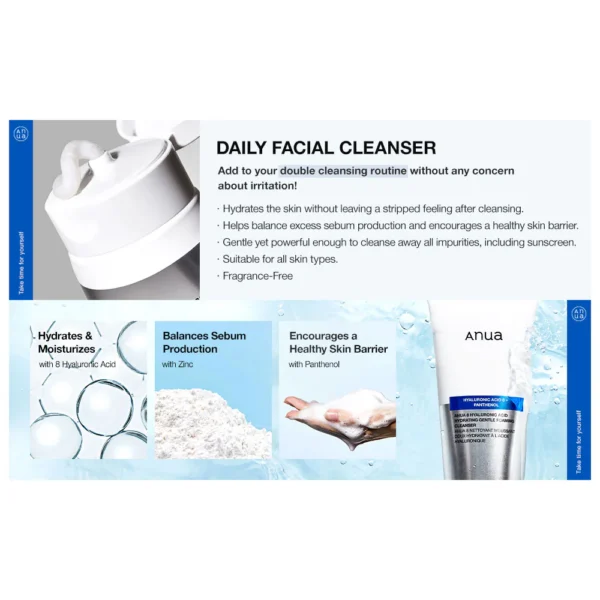 ANUA – 8 Hyaluronic Acid Hydrating Gentle Foaming Cleanser | غسول رغوي لطيف بتركيبة 8 أنواع من الهيالورونيك – 150مل - Image 5