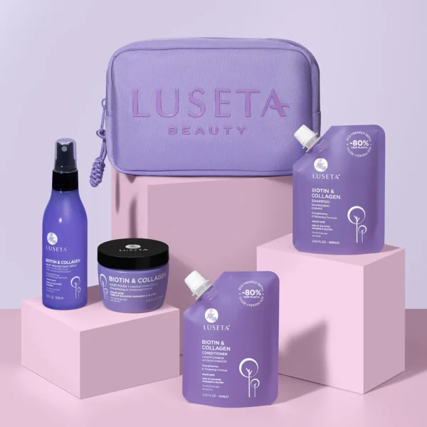 luseta turn up the volumeBiotin & Collagen Jet-Set Hair Strengthen Kit – مجموعة شعر للسفر (4 قطع)